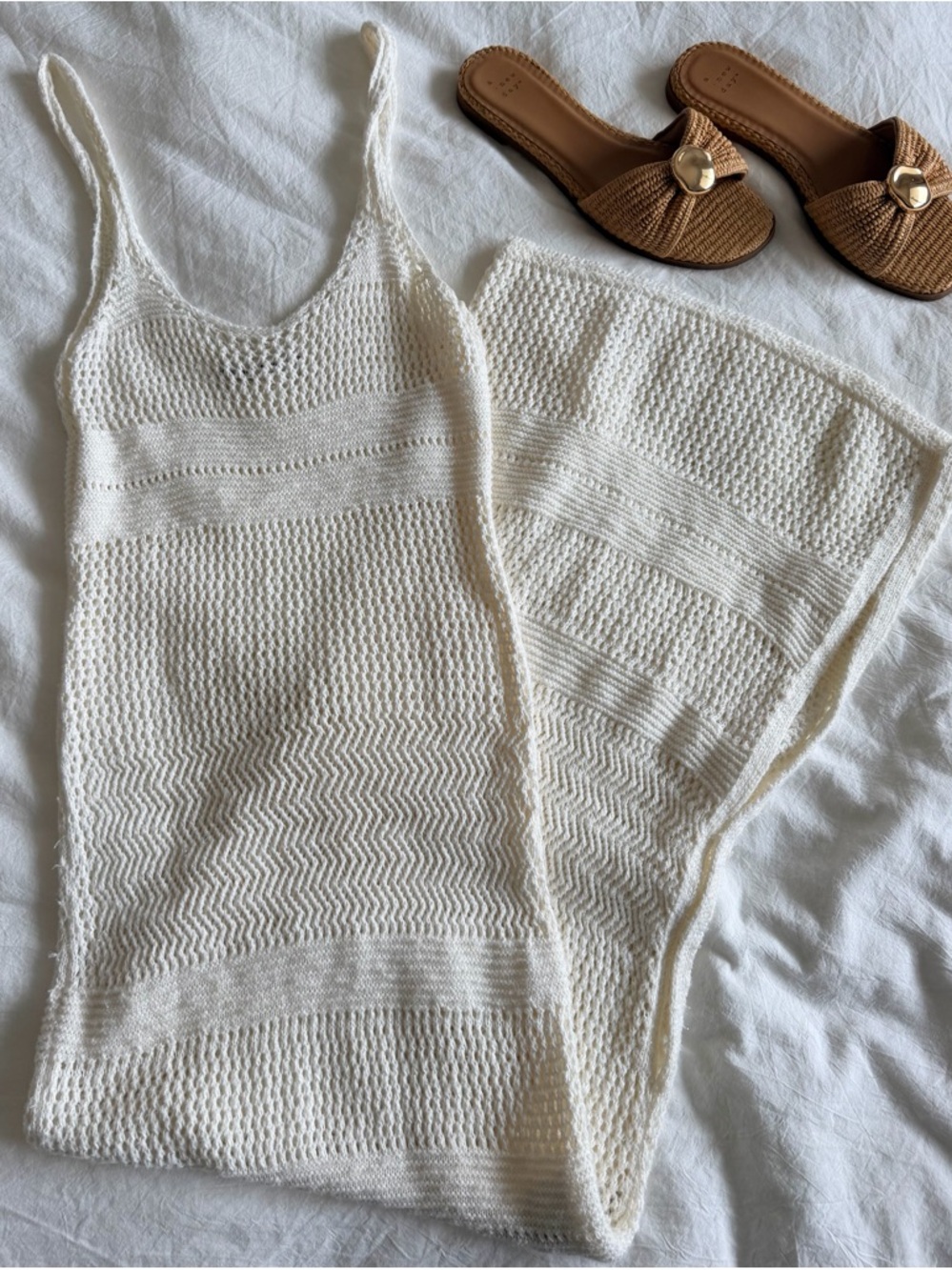 Abercrombie & Fitch Cream Open-Knit Maxi Dress